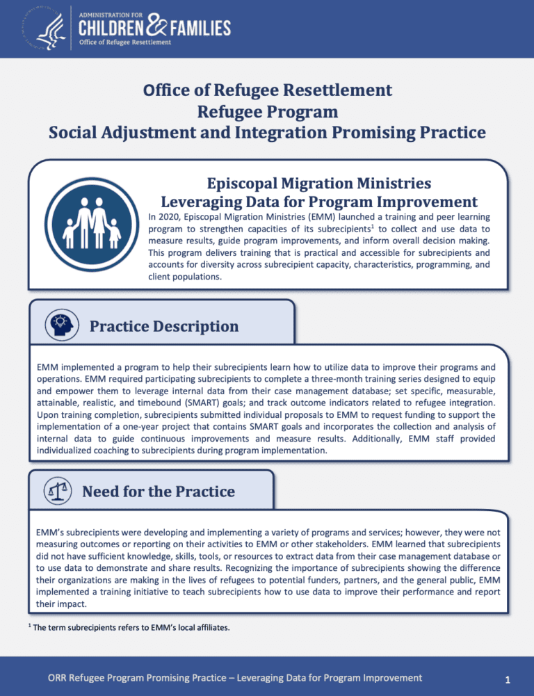 Office of Refugee Resettlement Refugee Program Social Adjustment and Integration – Leveraging Data for Program Improvement